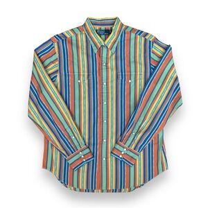 Vtg Polo Ralph Lauren Mens Pearl Snap Western Striped Shirt Sz Large Long Sleeve